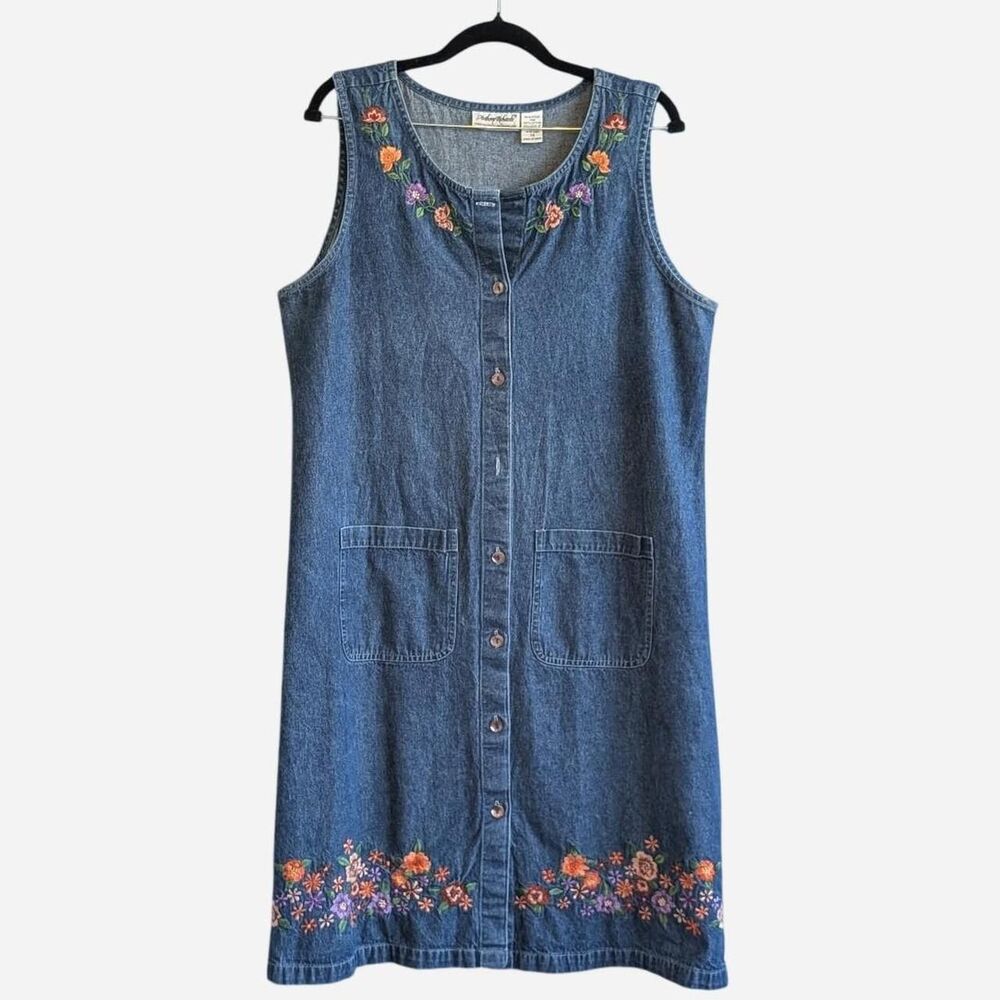 Anthony Richards Women's Size 14 Denim Button Front Floral Embroidered Dress